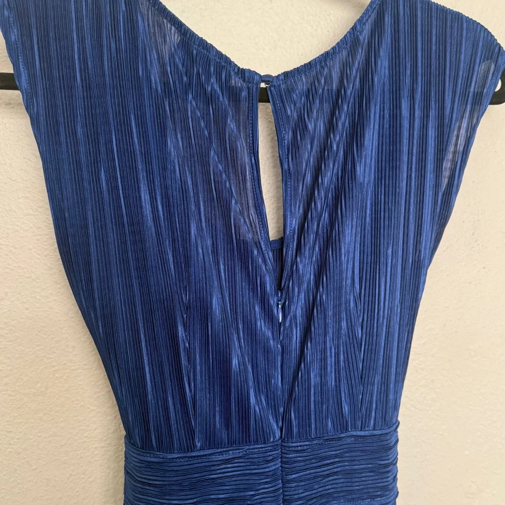 Maeve Sonata Belted Plisse Pleated Belt Tie Wide Leg Blue Jumpsuit